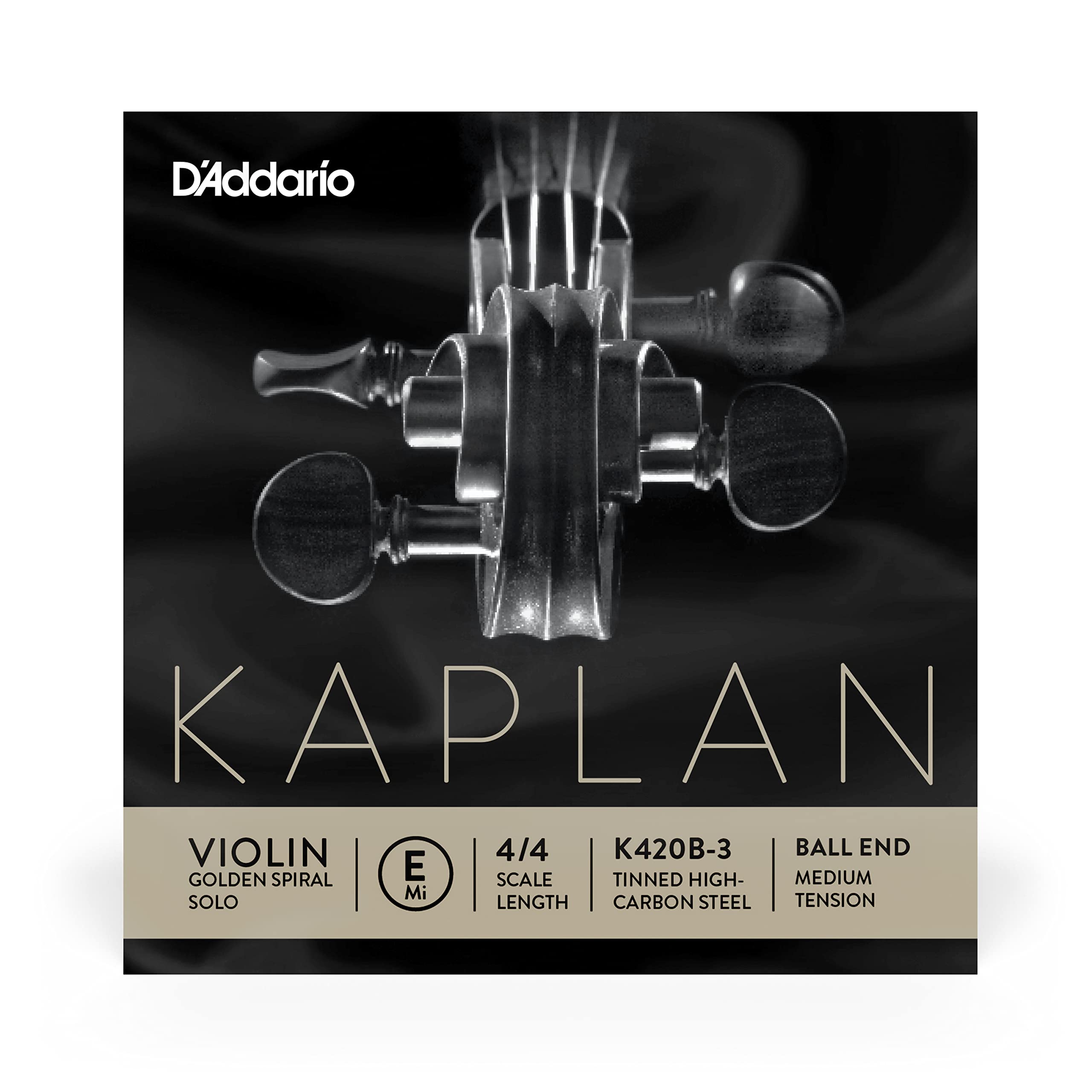 D’Addario Kaplan Golden Spiral Solo Violin String – Single E String – K420B-3 – Violin Strings – 4/4 Scale, Medium Tension, Ball End