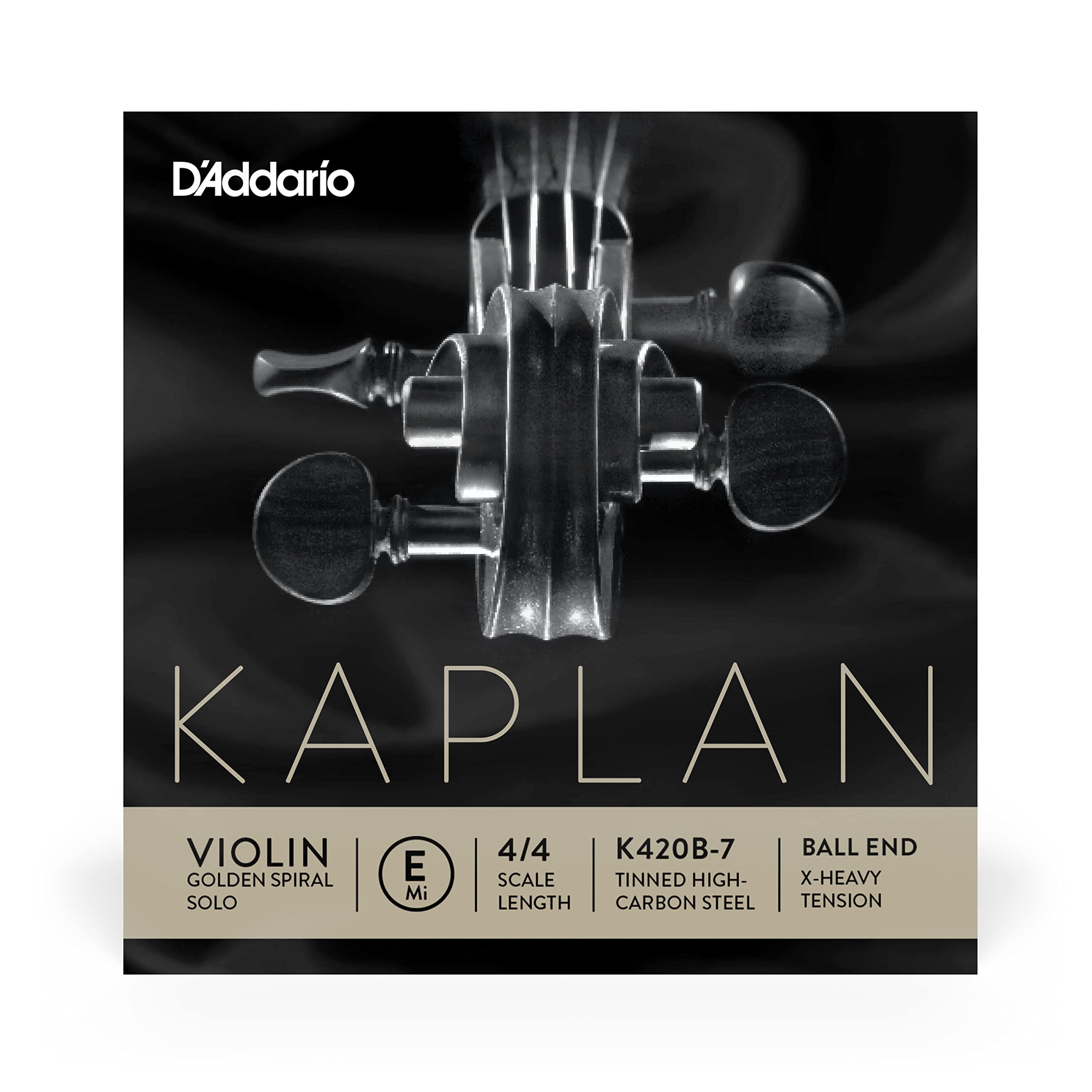 D’Addario Kaplan Golden Spiral Solo Violin String – Single E String – K420B-7 – Violin Strings – 4/4 Scale, Extra-Heavy Tension, Ball End